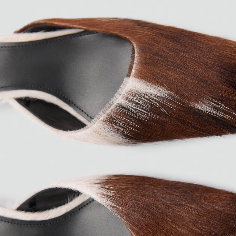 MANGO Leather Cow Print Mules - Picture 4 of 13